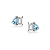 Double Cut Silver Earrings, White Rhodium, Natural Blue Topaz  + Give Fun Gift